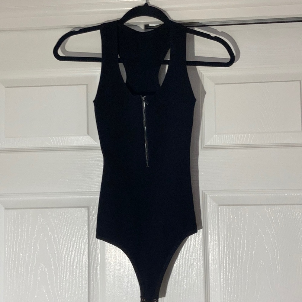 Black Front Zip Tank Bodysuit